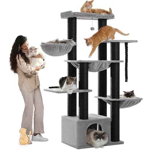 Gray 67in Tall Cat Tree for Indoor Maine Coons with 13 Thick Scratching Posts