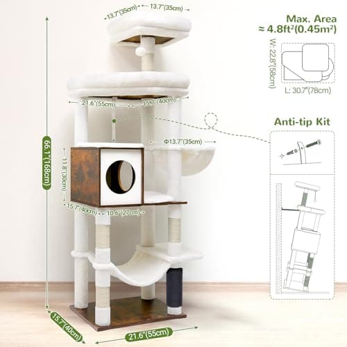 Tall 66-inch Modern Cat Tower for Indoor Cats with 4 Scratching Posts