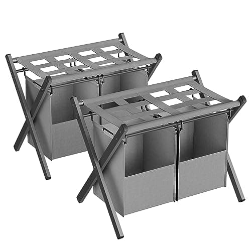 SONGMICS 2 Pack Slate Gray Luggage Racks with Laundry Bag, Foldable for Guest Room Storage URLR008G02