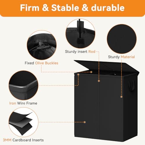 Chrislley 2 Section Double Laundry Basket, Black