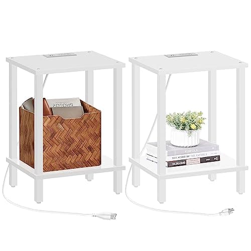 TUTOTAK End Table with Charging Station, 2-Tier Storage, USB Ports TB01BB040 — White