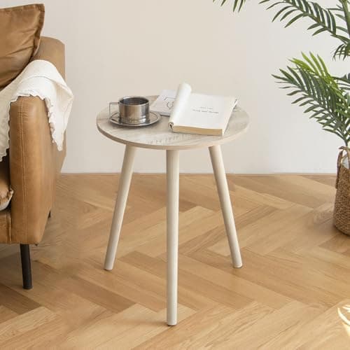 Awaseen Solid Wood Brown Living Room Side Table — Rustic White Oak
