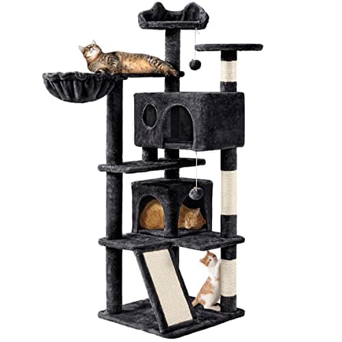 Topeakmart 57" Multi-Level Cat Tree with scratching posts & pink playhouse — Graphite Gray
