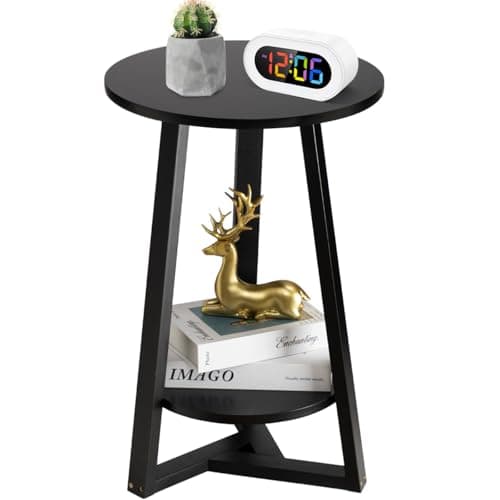 Hadulcet Two-Tier White Side Table for Living Room & More — Black