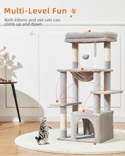 Taoqimiao 39.4-Inch Light Gray Cat Tree with Hammock and Perch MS027W