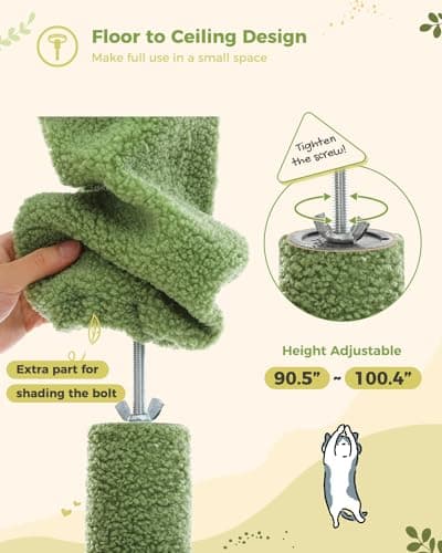 PEQULTI Floor to Ceiling Cat Tree Tower with Condo, Hammock & Scratching Post, Green