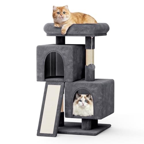 MoNiBloom 34 Inch Cat Tree Tower with 2 Condos & Scratching Post — Smoky Grey