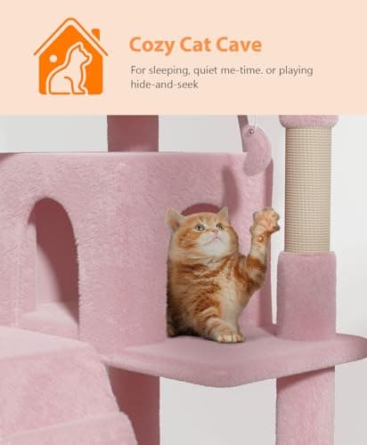 70" Tall Cat Tree Tower for Large Indoor Cats, Soft Pink