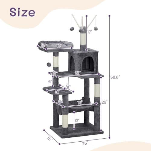 Dark Grey 57 inch Cat Tree with Toy and Scratching Posts