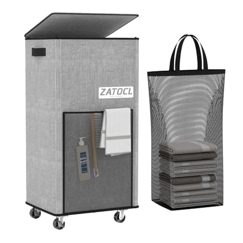 Large Laundry Hamper with Lid & Removable Bag - 110L Grey — Grey with Wheels