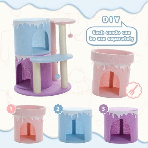 Petepela Pink 43" Cat Tree with 3 Condos for Large Cats