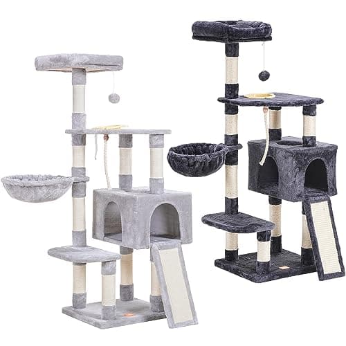 Heybly Cat Tree Multi-Level Cat Furniture with Feeding Bowl and Scratching Board