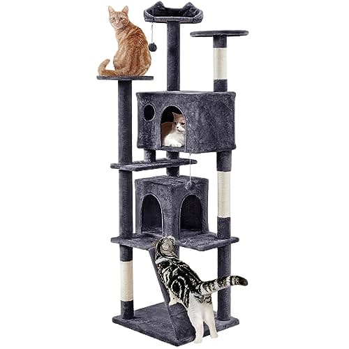 54in Multi-Level Cat Tree Tower for Indoor Cats with Scratching Posts and Dangling Balls, Pink — Dark Gray