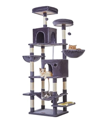 Jelly Pink Taoqimiao 61-Inch Multi-Level Cat Tree with 5 Scratching Posts — Smoky Gray