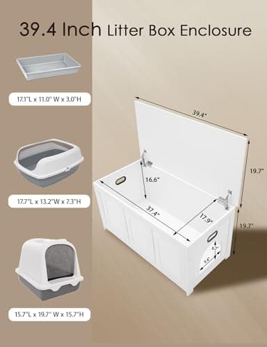 DINZI LVJ Hideaway Cat Litter Box, Flip Top & Sturdy Enclosure, White