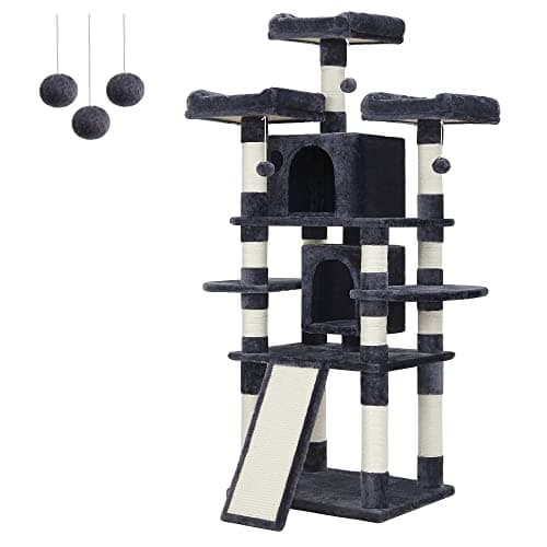 Feandrea Light Gray 45.3-Inch Cat Tower with Scratching Post and Cave — Smoky Gray