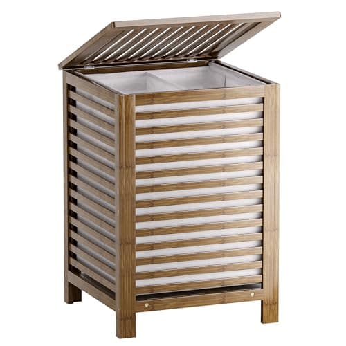 SMIBUY 120L Bamboo Laundry Hamper with Liner & Dividers (Walnut)