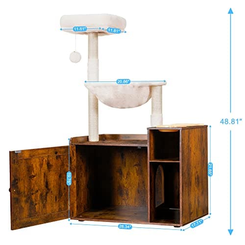 Hey-Brother Cat Tree with XL Litter Box, All-in-One Cat Tower, Modern Rustic Brown MPJ101SR