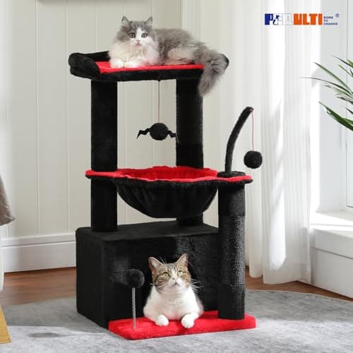 PEQULTI 4-in-1 Gothic Black Cat Tree Tower