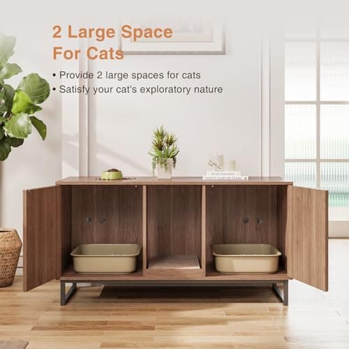 Cat Litter Box Enclosure for 2 Cats, Brown TV Stand & Washroom