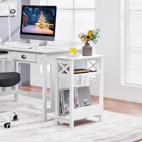 Yaheetech White 3-Tier Slim X-Shaped Storage Table with Magazine Rack, Living Room Office Balcony