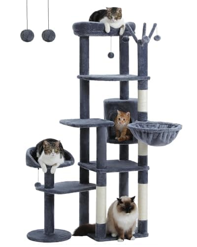 Tall Cat Tree with Hammock & Scratching Post for Large Cats — Dark Grey