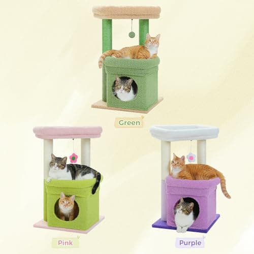 PEQULTI Indoor Cat Tree with Private Condo and Sisal Scratching Posts, Pink
