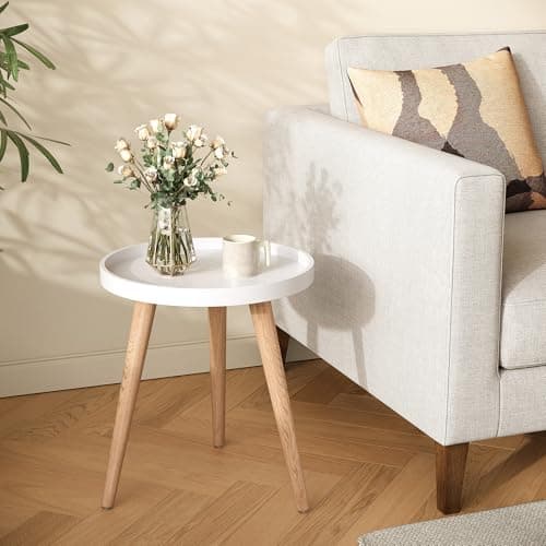 Apicizon White Round Side Table, Living & Bedroom Nightstand, Easy Assembly, 15x18 Inches