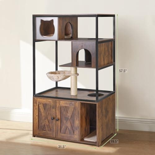 Gutinnie Cat Tree with Hidden Litter Box & Scratching Post, 57.5" Rustic Brown