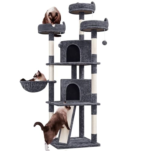 Yaheetech Large Cat Condo with Sisal Platforms & Scratching Posts, Dark Gray — Dark Gray