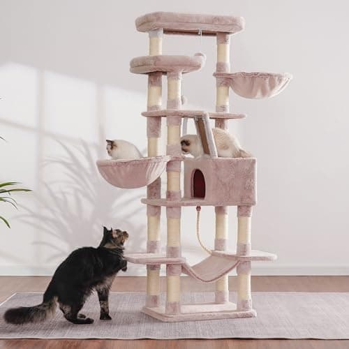 Heybly Cat Tree, 68 Multi-level Cat Tower with Scratching Board and Caves
