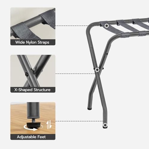 Luggage Rack, Pack of 2, Metal Suitcase Stand, Holds up to 100 lb, Gray Steel Frame