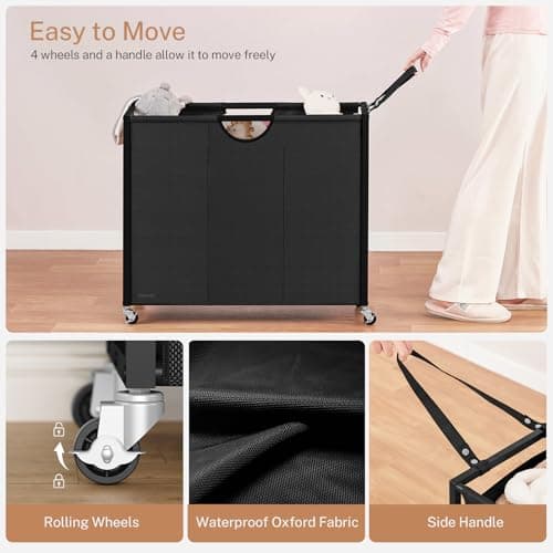 3-Section Rolling Laundry Hamper with Drawers for Organized Laundry Room