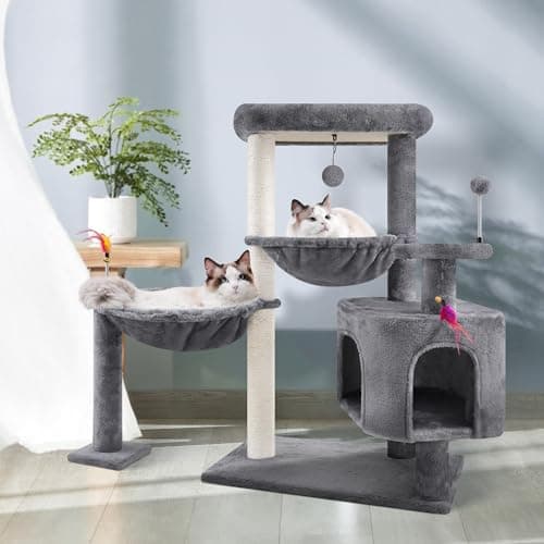 YOUPET Grey 33.46in Multi-Level Cat Tree with Hammocks and Scratching Posts
