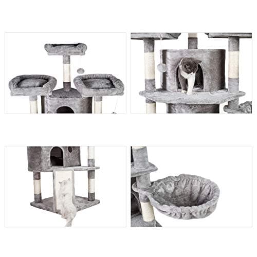 Hey-Brother XL Cat Tree 73.4" Light Gray MPJ032W 3 Caves 3 Perches
