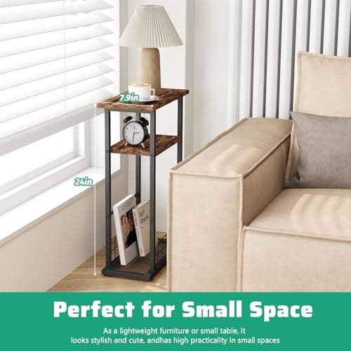 Rustic Brown 3-Tier Small Side Table for Living Room Spaces