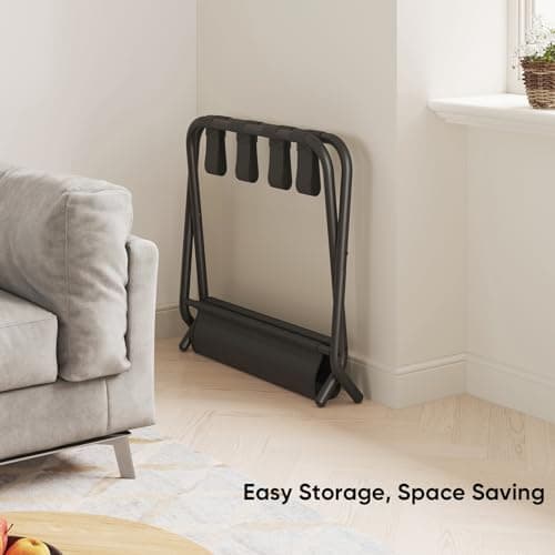 Pack of 2 Folding Luggage Racks with Shoe Shelf - Steel Stand for Guest Room, Hotel, Airbnb - Black