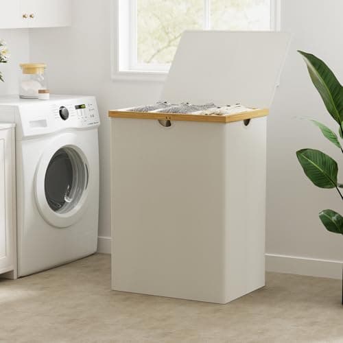 WOWLIVE 180L Extra Large Bamboo Laundry Hamper with Removable Bags, Beige