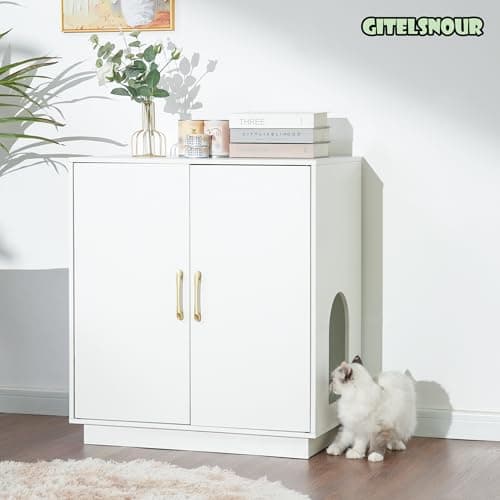 Modern White Cat Litter Box Enclosure with Hidden Storage & Side Table GCLB003WT