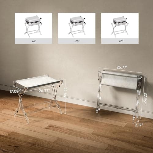 Byingo Acrylic Luggage Rack, Stylish Foldable Suitcase Stand with PET Shelf, Holds Up to 100 lb