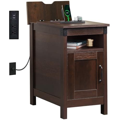WLIVE Living Room End Table with Charging Station and Storage, Espresso Finish — Espresso