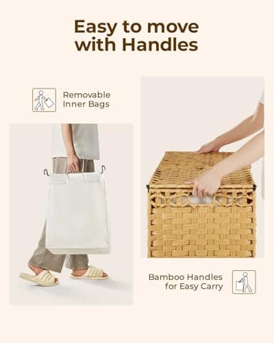 GREENSTELL Goose Yellow Collapsible Laundry Hamper with Lid & Removable Liners, 65L