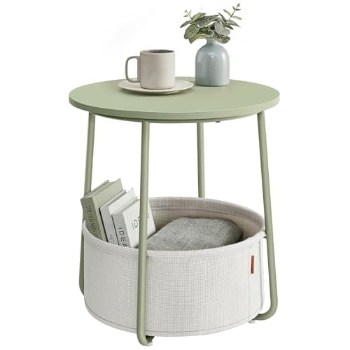 VASAGLE Laurel Green & Cream White Fabric Basket End Table