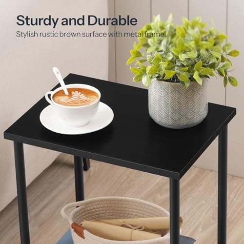 HOOBRO Black End Table with 2-Layer Storage, Stable Frame, Easy Assembly
