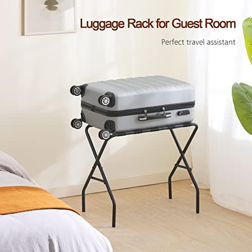 Foldable Metal Luggage Rack for Guest Room, Bedroom, Hotel - Holds up to 110 lb, Easy Assembly