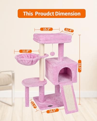 Cute Pink Cat Tree with Scratching Posts & Jump Platform