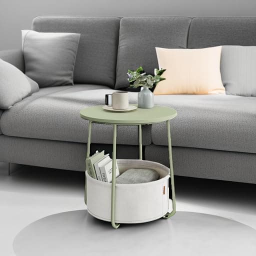 VASAGLE Laurel Green & Cream White Fabric Basket End Table