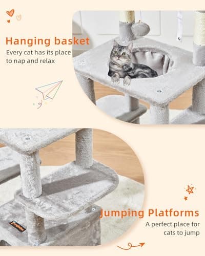 Taoqimiao 39.4-Inch Light Gray Cat Tree with Hammock and Perch MS027W