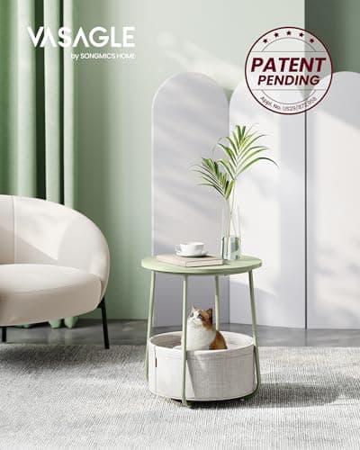 VASAGLE Laurel Green & Cream White Fabric Basket End Table