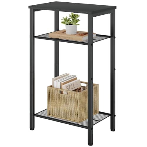 Hoctieon 3-Tier End Table with Storage, White Metal Frame, Living Room & Bedroom — Black